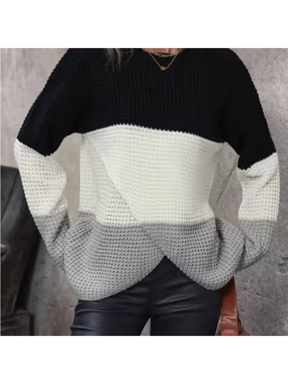 Chic Soul Colorblock Knit Sweater Black White Gray